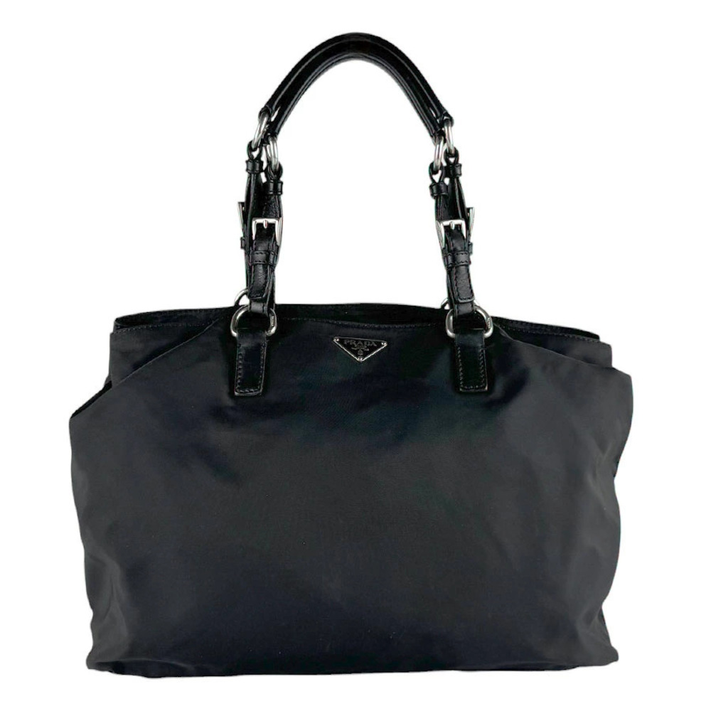 Prada handbag leather black silver
